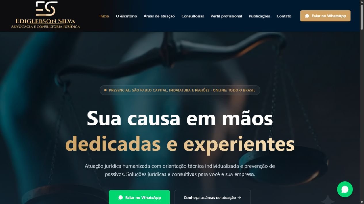 Página inicial do site Ediglebson Silva Advocacia