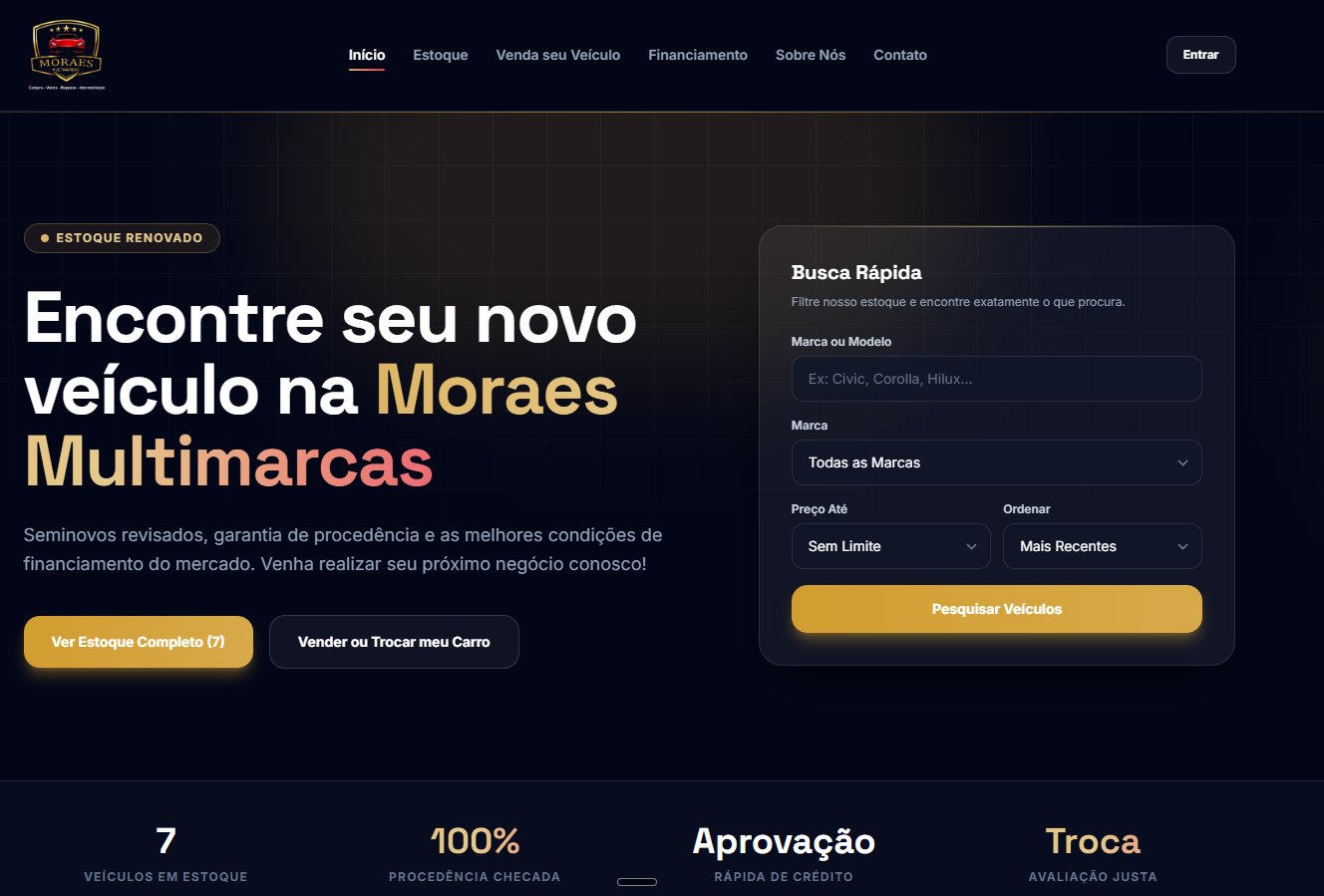 Página inicial da Moraes Multimarcas